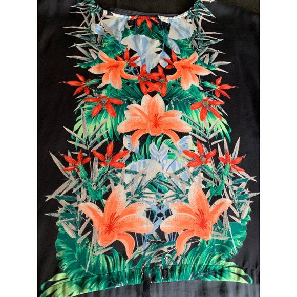 Liz Claiborne Black Floral Short Sleeve High-Low Blouse Womens Size Large - Picture 2 of 9